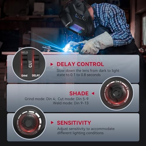 ARCCAPTAIN Auto Darkening Welding Helmet, 3.94"X3.66" Large Viewing Screen