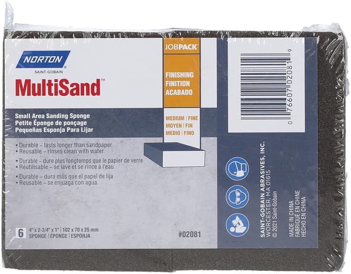 10-Pack of 4” x 2-3/4” Norton 02081 MultiSand Double Sided Small Area Sanding Sponge Fine/Medium, 6-Pack