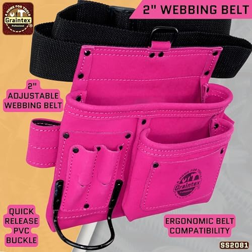 Graintex 5 Pocket Suede Leather Tool Belt/Bag, Multipurpose Leather Tool Belt for Women and Men, Ideal for Construction, Electrician, Handymen, Carpenter, Gardening Pouch & DIY Projects
