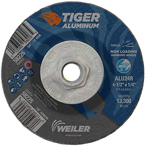 Weiler 58226 4-1/2 x 1/4 Tiger Aluminum Type 27 Grinding Wheel ALU24R 5/8-11 Nut (Pack of 10)