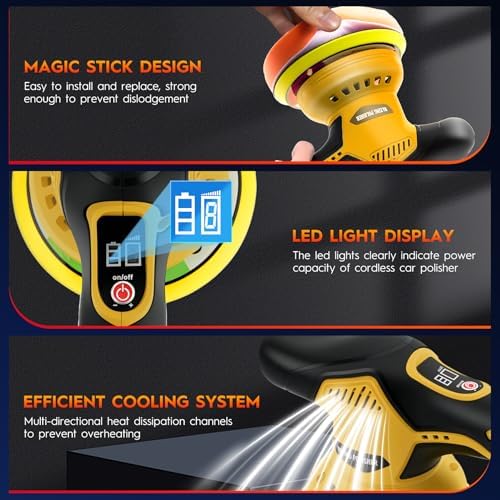 Cordless Car Buffer Polisher, 6 Inch Orbital Polisher Kit with 2x21V Batteries & 21 PCS Attachments, 8-Speed Variable Max 6000RPM Buffer for Car Detailing, Polishing, Waxing, Scratch Removing