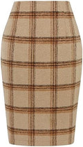 IDEALSANXUN Plaid Skirts for Women Fall Winter Knee Length Pencil Wool Skirt with Slit