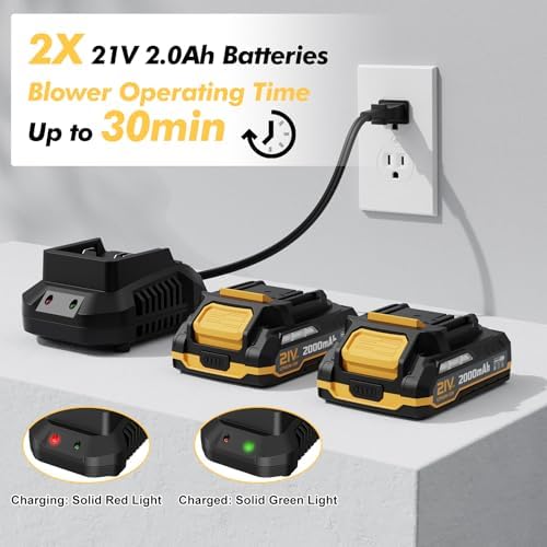 Leaf Blower Cordless 21V Electric with 2 Batteries and Charger Lightweight