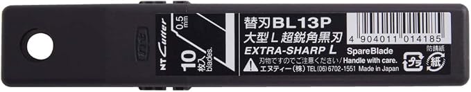 NT Cutter 18mm Heavy-Duty Ultra-Sharp Black Snap-Off Blades, 10-Blade/Pack, 1 Pack (BL13P), 58 Degree