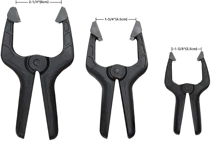 Amazon Basics 14-Piece Nylon Spring Clamp Set for Photography, Woodworking and Crafts, 6 Pack of 3-3/8-inch, 4 Pack of 4-1/2-inch, 4 Pack of 6-1/2-inch, Black/Grey