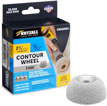 Kutzall Original Contour Wheel, 2-1⁄2" (63.5mm) Dia. X 3⁄8" (9.5mm) Bore, Medium - Woodworking Die Grinder Attachment for Ingersoll, Milwaukee, DeWalt, Bosch. Abrasive Tungsten Carbide, CW212O230