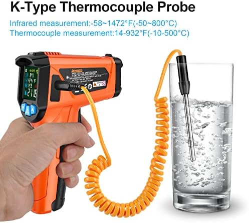 Infrared Thermometer Gun, Non Contact Digital Laser Thermometer Temperature Gun with Color LCD for Cooking, Home Repairs, Humidity Measurement, Adjustable Emissivity -58°F to 1472°F(-50~800°C)