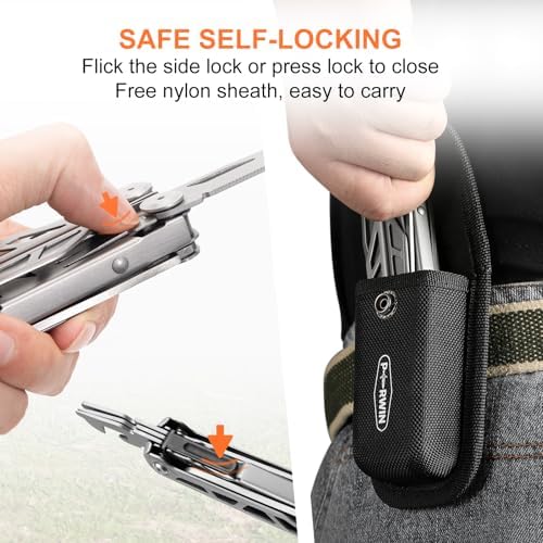 PERWIN Multitool, 17-in-1 Stainless Steel Multi Tool Pliers with Self-Locking, Pocket Knife, Nylon Sheath, Professional (EDC) Multi-Tool for Survival, Camping and Hunting, Hiking, Gifts for Men