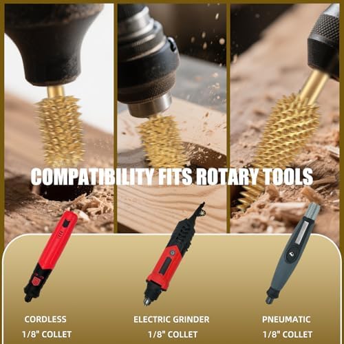 CAELUM Titanium Coated Rotary Burr Set 3Pcs, 1/8" Coarse, Wood Carving Bit