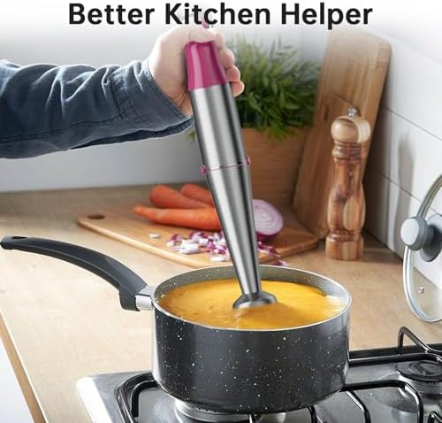 Turelar Immersion Blender Handheld Corded Hand Blenders Set 1100W, Trigger Variable Speed 5 in 1 Stick Emulsifier with Chopper, Whisk and Frother for Soup, Baby Food and Smoothies, Rose Red