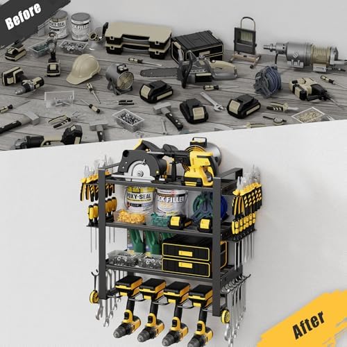 4-Tier Power Tool Organizer Wall Mount, 200LBS Capacity, 4 Drill Holders