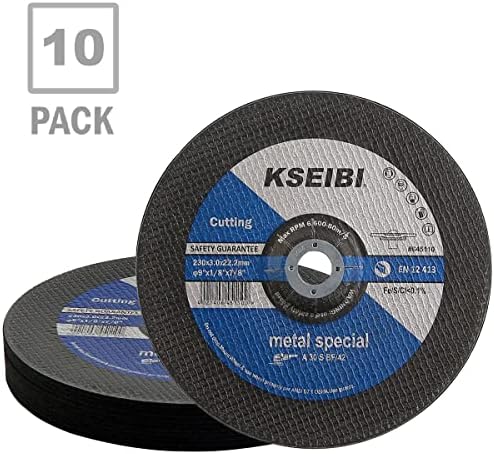 KSEIBI 645110 Grinding Wheels 10-Pack, Aluminum Oxide Discs for Metal & Stainless Steel, 9" x 1/8" x 7/8", Aggressive Grinding for Angle Grinders, Depressed Center Design
