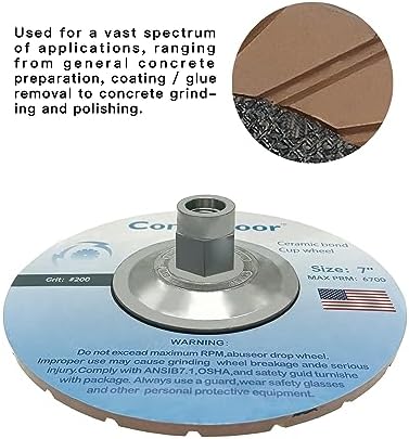 Concrete Grinding Cup Wheel 7" Ceramic Diamond Cup Wheel for Floor Grinding, Fits 5/8"-11 Arbor Angle Grinder, 200# Medium