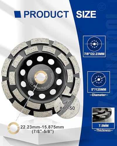 SHDIATOOL 5-Inch Double Row Diamond Grinding Cup Wheel for Concrete