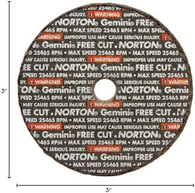 Norton 547-66243510628 Gemini Aluminum Oxide Type 01 Cutoff Wheel, 3", 0.035", 60 Grit, 3/8", 25465 rpm (Pack of 25)