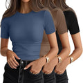 Ficerd 3 Pack Women's Ribbed Short Sleeve T-Shirts