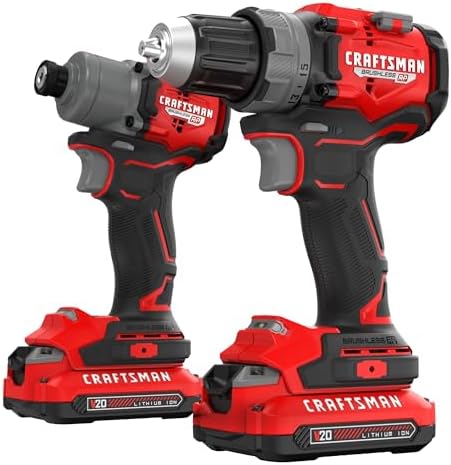 CRAFTSMAN V20 Brushless RP 1/2 inch Drill/Driver with 2 speed gear box, 1/4 inch Impact Driver, 2 Batteries and Charger Included (CMCK2530C2)