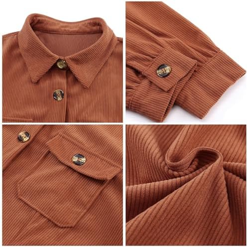 Alaster Queen Women's Corduroy Long Sleeve Button Work Tunic Short Dresses