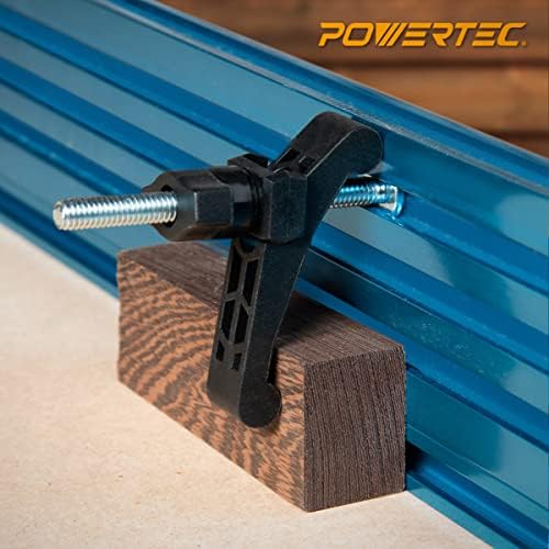 POWERTEC T-Track Hold Down Clamp with 3-1/2” T Track Bolts for CNC Machine, Table Saw Sled, Drill Press, Work Bench, T Track Accessories for woodworking, 2PK (71661)