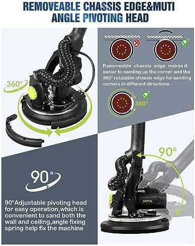 MYTOL 7.2A Drywall Sander with Vacuum, LED, 6-Speed