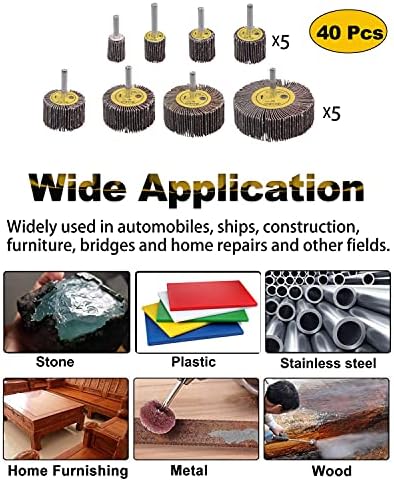 Rocaris 40 Pack 1/4" Abrasive Flap Wheel Sander Set, 8 Sizes