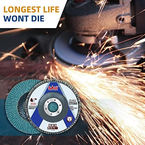 Sali 100 Pack Zirconia Flap Disc 60 Grit 4.5" x 7/8-Inch Sanding Disc Bevel Type #29 Premium and Industrial Grade Angle Grinder Grinding Wheel High Performance Edge Grinding