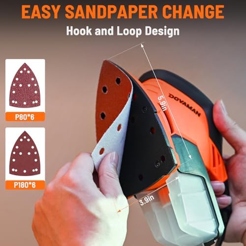 Upgraded Detail Sander, 12 Sandpapers, Micro-Filter Dust Box, 130W Motor