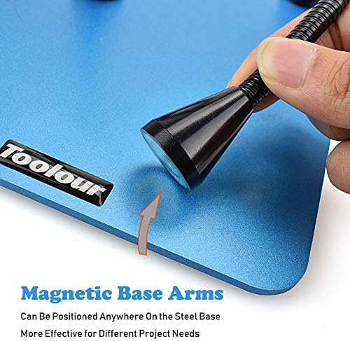 Toolour Magnetic Helping Hands Soldering Third Hand,4 Metal Arms with Adjustable Alligator,Flexible Solder Vise Clamps for Electronics Desoldering Repair Assembly Painting DIY Art Crafts Hobby