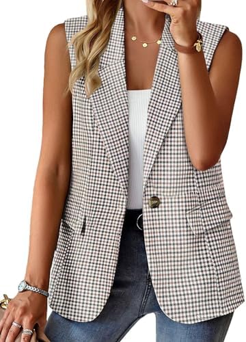 Mina Self Women's Sleeveless Vest Tops Open Front Lightweight Blazer Jacket