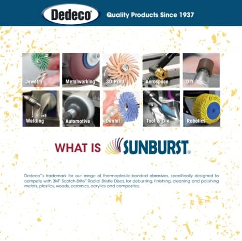 Dedeco Sunburst Radial Bristle Discs 48-Pack - 5/8" Curved - Yellow 80 Grit (Coarse) - Aluminum Oxide for Polishing & Finishing