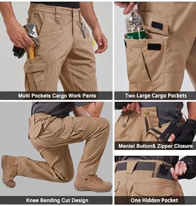 CNBQDD Mens Work Pants Cargo Tactical Construction for Men Ripstop Waterproof Lightweight Outdoor Hiking with Pockets