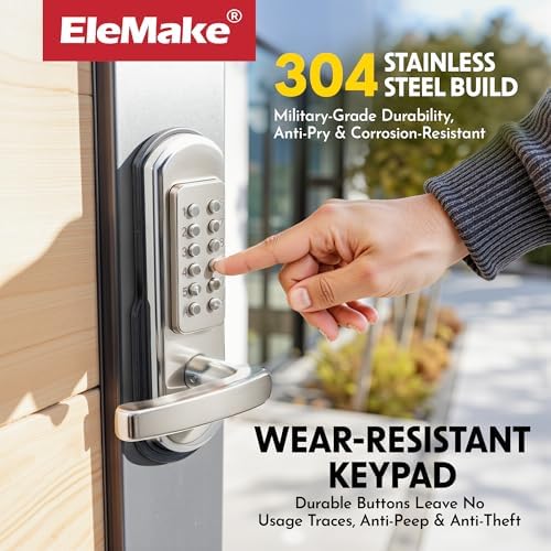 Left Handed Keyless Door Lock, Mechanical Keypad Door Lock with Handle, Heavy Duty Door Lever Lock Combination Security Digital Code, Stainless Steel 304 (Not Deadbolt)