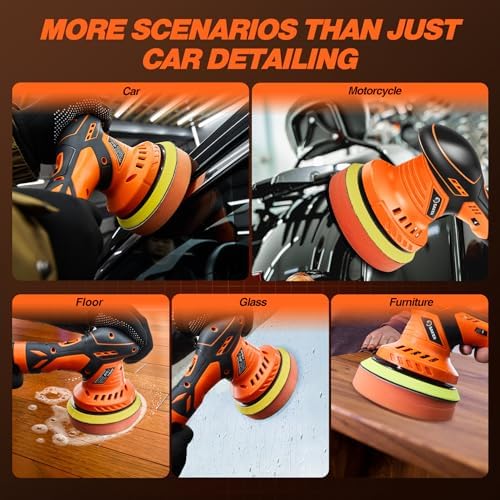Saker 6 Inch Fast Charging Cordless Car Buffer Polisher Kit with 2 Battery Bundle Saker 10 PCS Buffing Bonnet Pads (Only Attachment)
