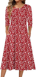 Zeagoo 3/4 Sleeve Women's Dress Casual Aline Summer Fall Midi Long Dresses
