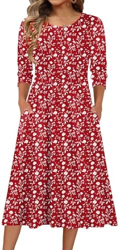 Zeagoo 3/4 Sleeve Women's Dress Casual Aline Summer Fall Midi Long Dresses