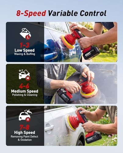 6 Inch Cordless Car Buffer w/ 2×4.0mAh Batteries, Digital Display