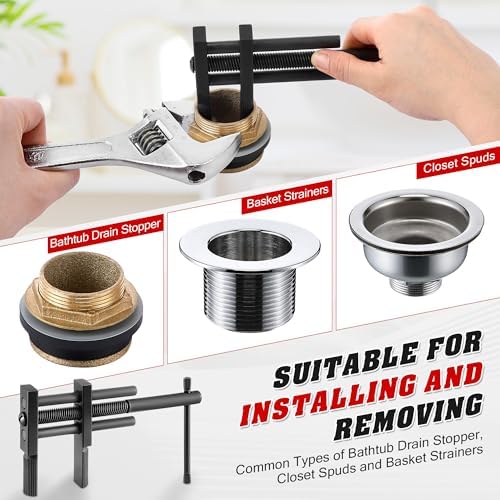 Adjustable T Handle Tub Drain Wrench Strong Grip for 0.7-3.7 inch Drains Removes Old, Broken, Stubborn Bath & Shower Drains & Closet Spuds Strong Applicability Essential Plumbing