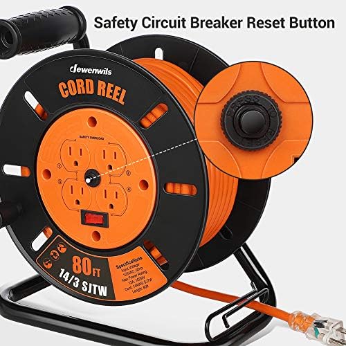 DEWENWILS Retractable Extension Cord Reel, Open Cord Reel with 80FT Cord