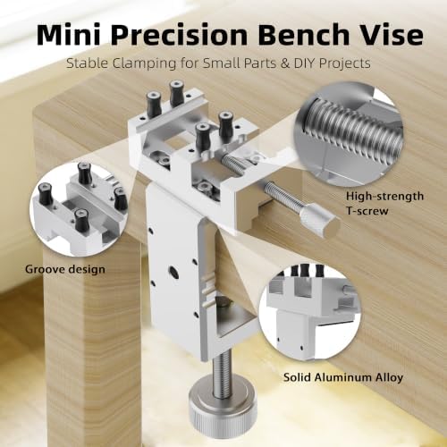 Mini Drill Press Vise & C-Clamp Desk Mount, Precision Aluminum Alloy Mini Vise with 0-1.85" Clamping Range, Universal Workbench Clamp for Woodworking, Jewelry Making, Precision Repair, DIY
