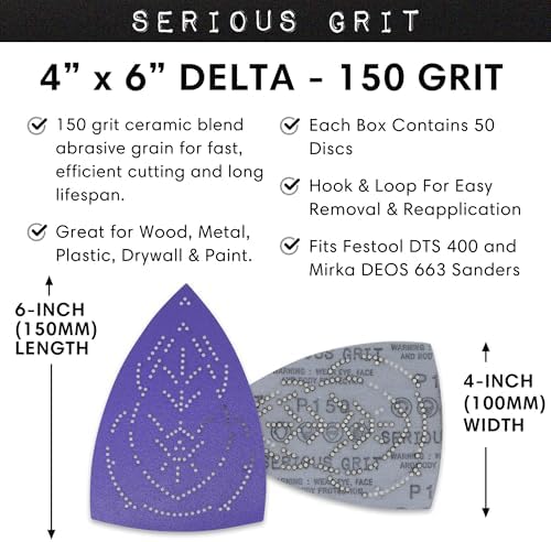 Serious Grit - 4" x 6" Delta P150 Grit Ceramic Sanding Sheets - 50 Pack Box