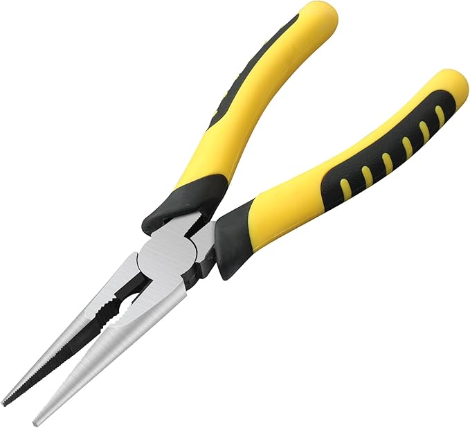Premium 8-Inch Needle Nose Pliers, Heavy-Duty Steel Long Nose Cutting Pliers with Wire Cutter, Paper Clamp Precision, Anti-Slip Comfort Grip for Home, Fishing, Jewelry and Crafts