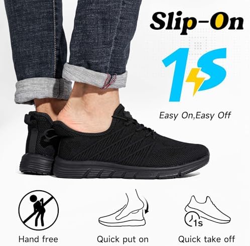 Non Slip Work Shoes for Women Slip On Sneakers, Black US 5-11