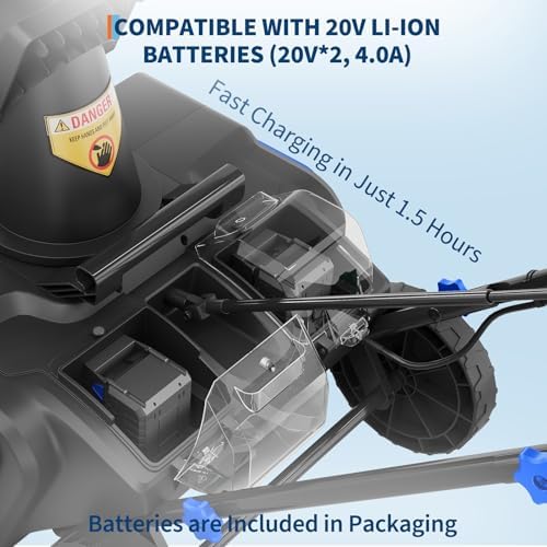 Cordless Snow Blower, 20-Inch Electric Snow Thrower with Dual 20V 4.0Ah Batteries & Charger, Brushless Motor, 12" Deep Cleanup, 25FT Throw, 180° Chute, Dual LED Lights for Driveways & Sidewalks