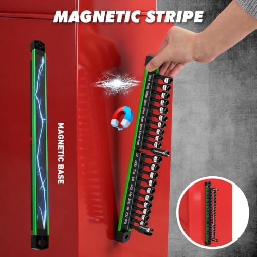 22-Piece Magnetic Nut Driver Set, Metric & SAE (5-13mm & 3/16"-1/2"), 1/4" Hex Shank Impact Bit Set, Wing Nut Driver Bits, Magnetic Aluminum Storage Rail