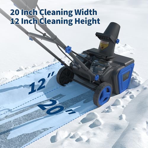 Cordless Snow Blower, 20 Inch Electric Snow Thrower, with 2x20V 4.0Ah Battery and Charger, Dual LED Lights & Brushless Motor, 25 Ft Throwing Distance, 12 in Deep Cleanup, for Sidewalks and Driveways