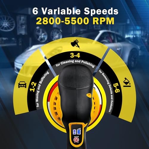 Cordless Car Buffer Polisher Compatible for Dewalt 20V Battery(Without Battery) Car Buffer Polishers with 6 Variable Speed Up to 5500RPM, for Car Detailing/Polishing/Waxing(Battery Not Included)