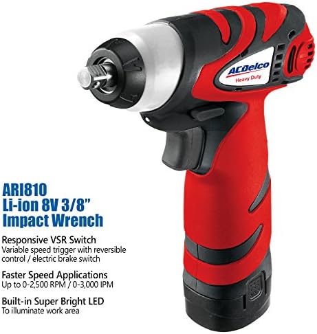 ACDelco ARD847Li Cordless 8V Li-ion compact Drill/Driver Impact Wrench 3 PC Combo Kit with Case, LED Work Light, 2-Port Charger, and 2 Batteries