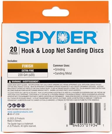 Spyder 20-Pack 220 Grit Sanding Discs, Ceramic Net, 5-Inch Hook and Loop, for Random Orbital Sander (500073)