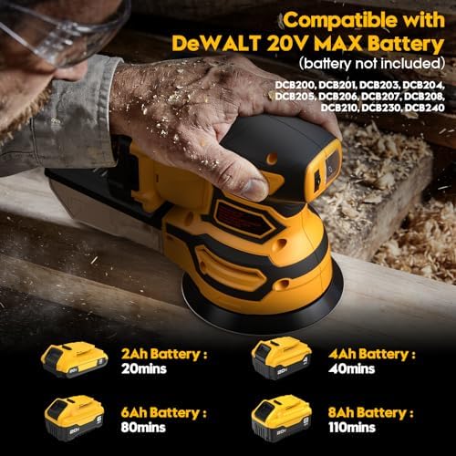 Cordless Random Orbital Sander for Dewalt 20V Battery, Yellow