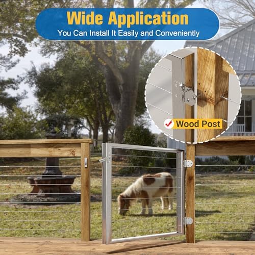 Outdoor Gate Integrated Welding Cable Railing Gate for Wood Metal Cable Railing System Stainless Steel Fence Gate (Left Hand in Swing, Slivery)
